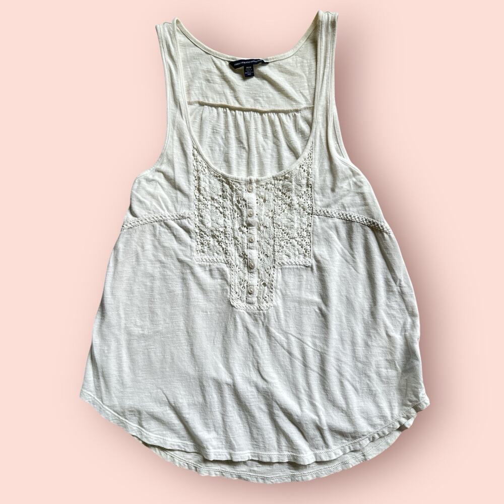 Y2K American Eagle Henley Button Babydoll White Tank Top Cami Medium